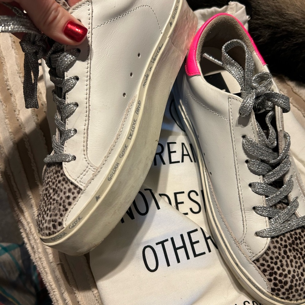 Women's White and Leopard Print Sneakers - Picture 2 of 3